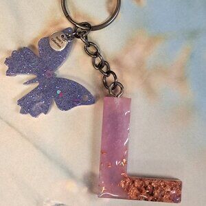 Xuxu's Collection Handmade Resin Keychain – Letter “L” with Butterfly Charm